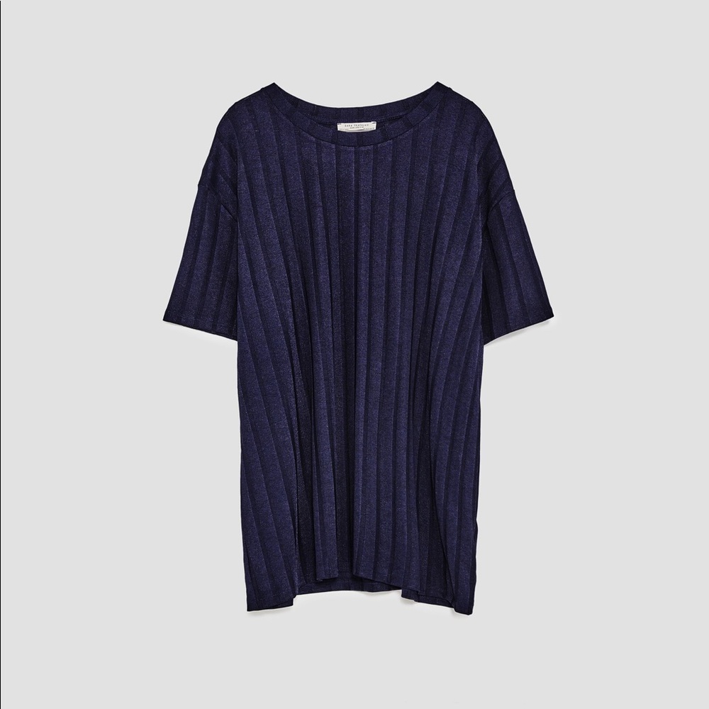 Zara Blue Ribbed Stripe Shirt - Picture 4 of 7